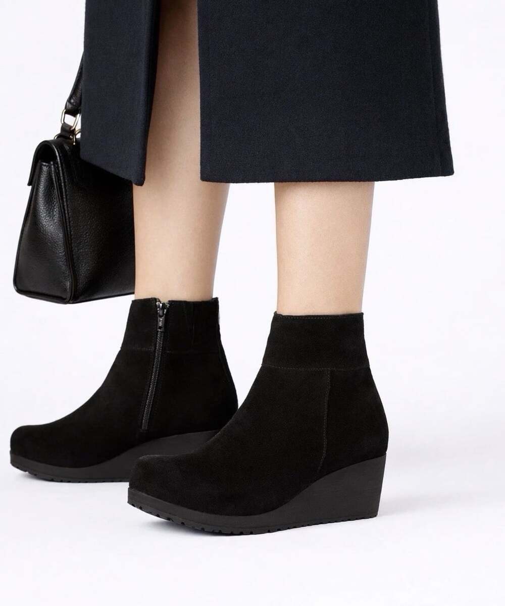 Birkenstock Papillio Ebba Wedge Boots Black Suede Leather EU 41US 10 NWOB